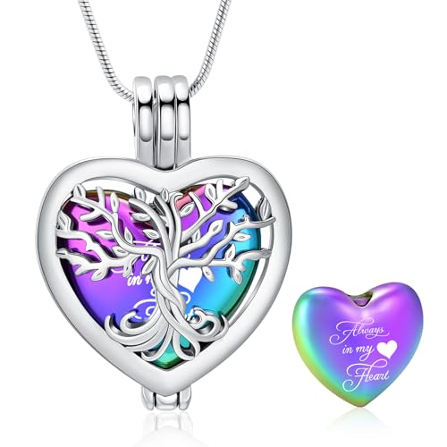 Cremation Jewelry Tree of Life Heart Urn Necklace for Human Ashes for Women Men Always in My Heart Memorial Ashes Keepsake Pendant - color: Rainbow