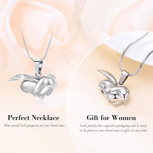Bunny Rabbit Urn Pendant Necklace - Stainless Steel Cremation Ashes Jewelry for Pets Keepsake Memorial Ashes Locket - color: Silver-A