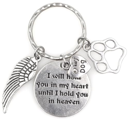 I Will Hold You in My Heart Until I Hold You in Heaven Angel Wing Pet Memorial Gift Sympathy Canine Pooch Pup Beloved Companion Four-legged Friend Fur Baby Puppy Paw I Love My Dog Keychain 114P