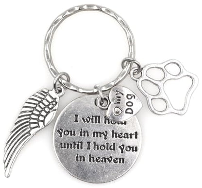 I Will Hold You in My Heart Until I Hold You in Heaven Angel Wing Pet Memorial Gift Sympathy Canine Pooch Pup Beloved Companion Four-legged Friend Fur Baby Puppy Paw I Love My Dog Keychain 114P