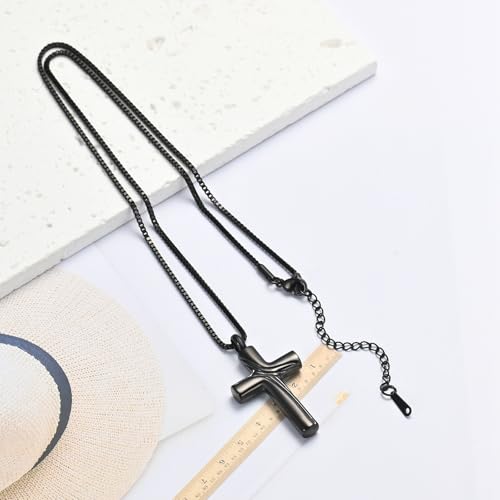 XSMZB Cross Cremation Jewelry Memorial Pendant Urn Necklace for Ashes of Loved One Funeral Ashes Keepsake Necklaces for Men Women - color: Black
