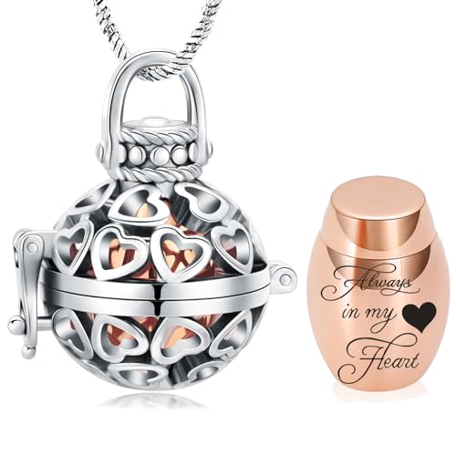 Yinplsmemory Cremation Jewelry Urn Necklace for Ashes with Mini Keepsake Jar - color: Silver&rose gold