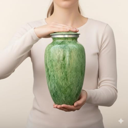Apollonia Green Adult Cremation Urn - Serene Funeral Urn with a Stunning Faux Marble Finish (Large)