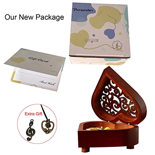 Pursuestar HowlMoving Castle-Merry Go Round of Life Music Box, Heart Shaped Vintage Hollow Out Wood Mechanism Wind Up Musical Box Gifts for Birthday Mother's Day Valentine's Day - style: HowlMoving-Castle