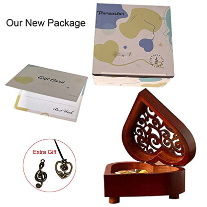 Pursuestar HowlMoving Castle-Merry Go Round of Life Music Box, Heart Shaped Vintage Hollow Out Wood Mechanism Wind Up Musical Box Gifts for Birthday Mother's Day Valentine's Day - style: HowlMoving-Castle