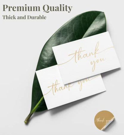 Thank You Cards with Envelopes & Stickers, Matte Gold Foil Cards Bulk Pack of 100, 4x6 Inch Minimalistic Design, Suitable for Business, Wedding, Small Business, Graduation, Bridal Shower, Funeral | 4 x 6 Inches with Stickers, 100 Gold Foil Cards, For Busi