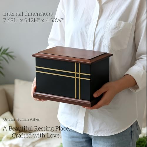 Cross Walnut Wooden Urn for Human Ashes,Adult Cremation Urn for Men & Women