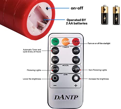 danip red LED flameless Candle with Embedded Star String, 3-Piece Set of LED Candles, with 11 Button Remote Control, 24-Hour Timer Function, Dancing Flames, Real Wax, Battery Powered. (Red) - color: redX#1*3N#1*3