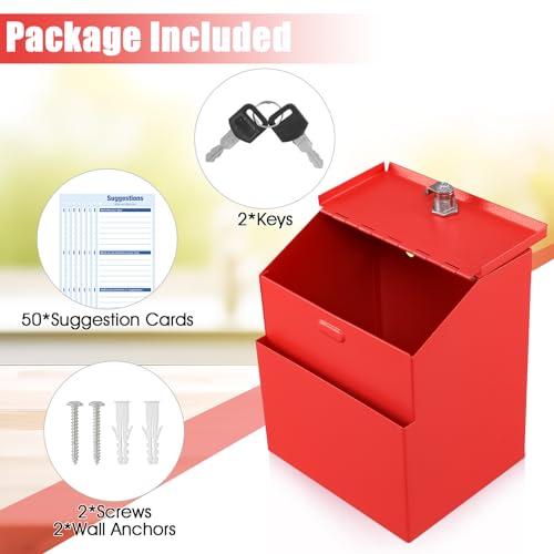 KYODOLED Suggestion Box with Slot and Lock, 50 Suggestion Cards, Red - color: Red-01, size: 8 x 5.7 x 7 Inch