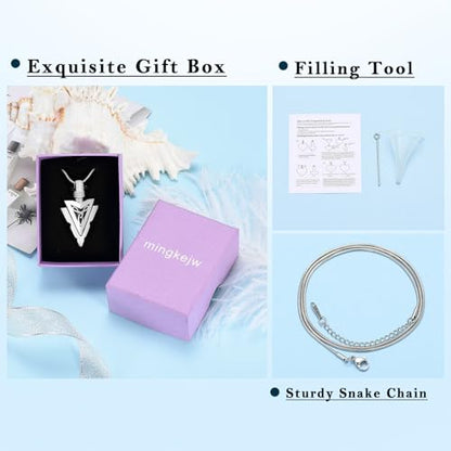 Arrow Head Urn Necklace for Ashes Cremation Jewelry Stainless Steel Arrowhead Pendant Memorial Necklaces Ash Holder Keepsake Jewelry for Loved Ones with Fill Tool - color: Silver