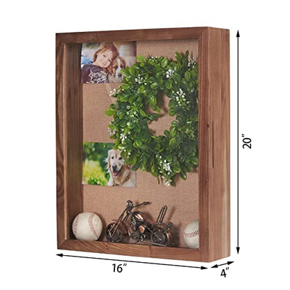 16x20 Large 4-Inch Deep Solid Wood Shadow Box with Hinged Door, Walnut - color: Walnut, size: 16x20