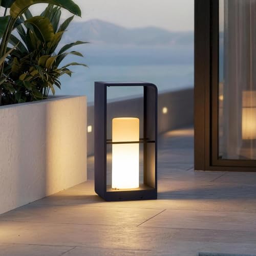 Outdoor Solar Lanterns Waterproof IP65, LED Outdoor Floor Lamp | Smart Dimmable Floor Lamps with Remote Brightness & Timer Control, Solar Powered Outside Lantern Dusk to Dawn for Patio - size: Medium-16.93"H