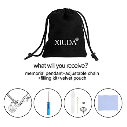 XIUDA Infinity Urn Necklace for Human Ashes Always in My Heart Cremation Necklace Stainless Steel Memorial Ash Jewelry for Women - color: Silver, engraved