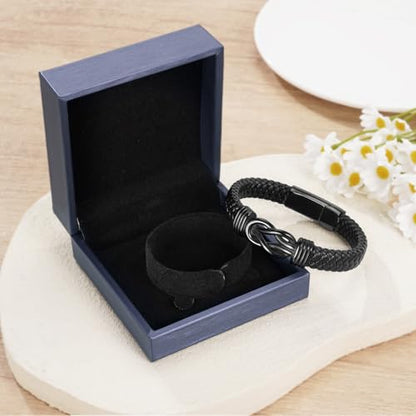 abooxiu Urn Bracelet for Ashes Leather Cremation Bracelet for Human Ashes Stainless Steel Ash Bracelets Memorial Cremation Jewelry Keepsake Bangle for Men - style: Gift Box-Black Knot