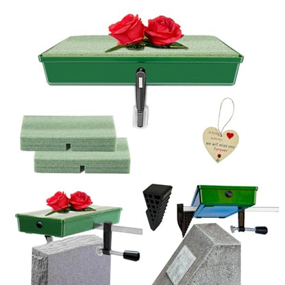 Cemetery Saddles for Grave Headstone, 1 Monument Saddle Holder 2 Dry Foam - color: Green