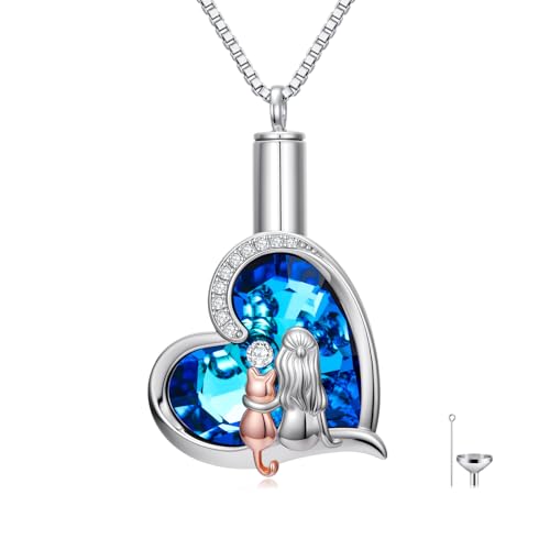 TOUPOP Sterling Silver Urn Necklace for Ashes with Crystal Memorial Keepsake Dragonfly/Butterfly/Cardinal/Cat/Dolphin Cremeation Jewelry Birthday Mothers Day Christmas Gifts for Her Women - style: Cat