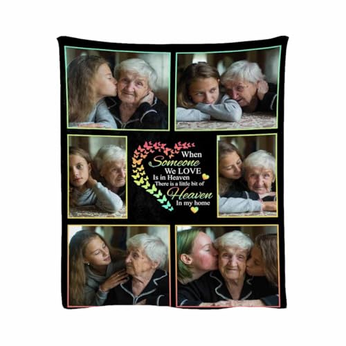 Custom Memorial Blanket Gifts When Someone We Love is in Heaven There's a Little Bit of Heaven in My Home Personalized Photo Collage Blankets with Name Loss Sympathy Blanket for Loss of Dad Mom - color: No.1