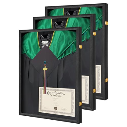 Shadow Box for Graduation Cap and Gown, Wall Display Stand, 3pc | Matte black wood frame, dustproof acrylic panel, lockable wall mount case, displays graduation gown,as commemorative gift - size: Large - Black - 3Pack