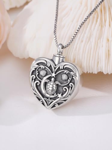 WINNICACA Cremation Jewelry for Ashes Locket Ashes Necklace Urn Necklace for Women Sterling Silver Cremation Necklace for Ashes Fine Keepsake Picture Necklace Memorial Jewelry - style: D06-Turtle Urn Necklace