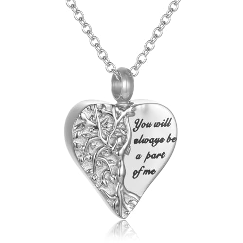 Tree Of Life Urn Necklace For Ashes For Women Girls Mom Stainless Steel Heart Cremation Jewelry For Ashes Of Loved Ones Keepsake Memorial Pendant - color: Silver