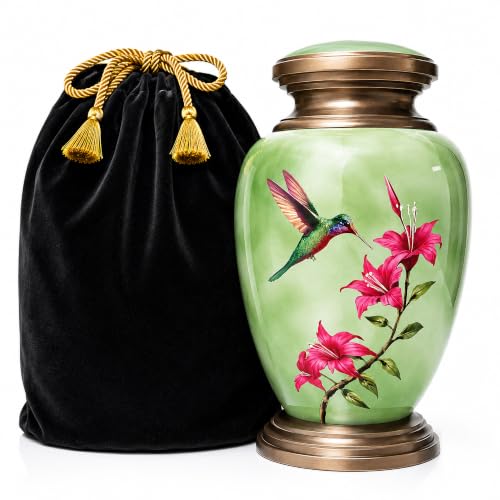 Green Hummingbird Cremation Urn for Women — Large Memorial Urn for Human Ashes — A Tribute of Peace, Renewal & Everlasting Love (Adult) - color: Green, size: Large Adult