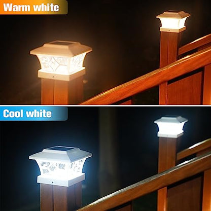 VOLISUN Solar Fence Post Cap Lights, Cool/Warm Modes Outdoor 4Pack, White - color: White, size: 4 Pack