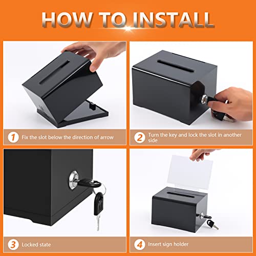 KYODOLED Black Suggestion Box With Lock, Acrylic Donation Box, 3 Pack - color: Black-PS-3P, size: 6.2 x 4.6 x 4 inch