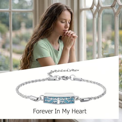 YYB Urn Bracelet for Ashes Hummingbird/Dragonfly/Butterfly/Sunflower Turquoise Locket Bracelet Cremation Memorial Jewelry Mothers Day Gifts for Women - color: Tree of Life