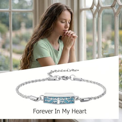 YYB Urn Bracelet for Ashes Hummingbird/Dragonfly/Butterfly/Sunflower Turquoise Locket Bracelet Cremation Memorial Jewelry Mothers Day Gifts for Women - color: Tree of Life