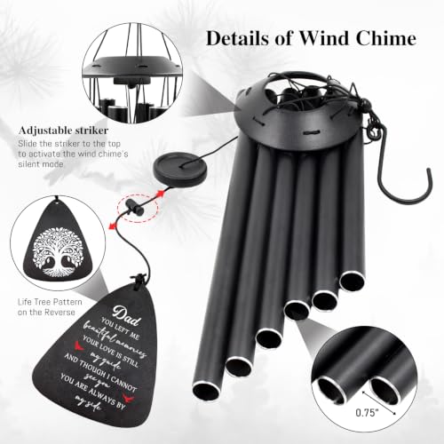 Sympathy Gifts for Loss of Dad 32" Memorial Wind Chimes for Loss of Father | Windchimes for Outside, Condolence Bereavement Gifts in Memory of Dad (Black) - size: 32"Dad Memorial