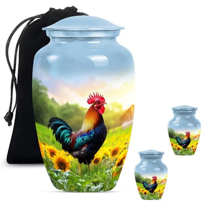 Rooster Urns for Ashes Adult Male, Adult Urns for Human Ashes Men, Funeral Urn for Women, Cremation Urn for Human Ashes Adult Male (Size - 10inch 1Pcs, 3inch 2Pcs) - size: 10 Inch & Keepsake 2Pc