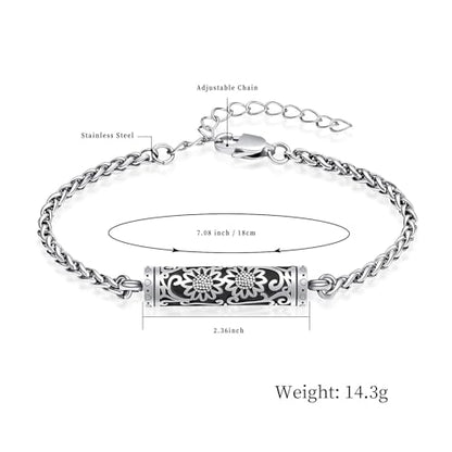 shajwo Cremation Jewelry Sunflower Cylinder Urn Bracelet for Ashes | Adjustable Memorial Keepsake Link Bracelet for Women - color: Silver