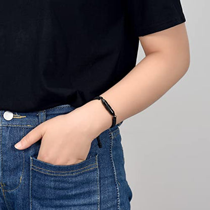 Hearbeingt Cylinder Cremation Bracelet for Ashes Adjustable Rope Urn Bangle - color: D-Black