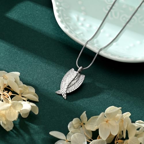 Angel Wings Cremation Jewelry Necklaces Stainless Steel Urn Necklaces for Ashes Memorial Keepsake Pendant for Women Men Gifts With Funnel Kit & Bag - color: Customize