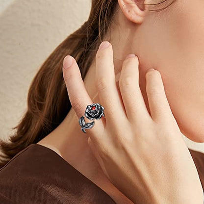 AOBOCO Sterling Silver Rose Ring Urn for Loved One Ashes Black Goth Rose Jewelry - size: 8-9, style: Black Rose Urn