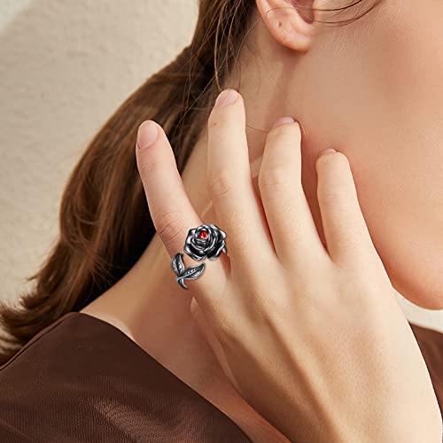 AOBOCO Sterling Silver Rose Ring Urn for Loved One Ashes Black Goth Rose Jewelry - size: 6-7, style: Black Rose Urn