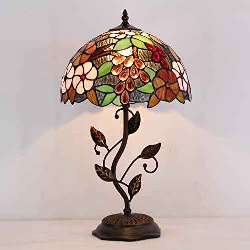 Tiffany Lamp Purple Grape Style Stained Glass Table Lamp - color: Green Purple Grape