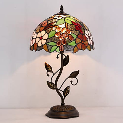 Tiffany Lamp Purple Grape Style Stained Glass Table Lamp - color: Green Purple Grape