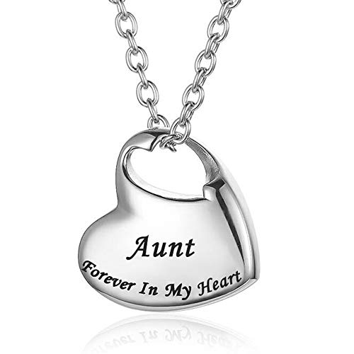Cremation Urn Necklace for Ashes Urn Jewelry,Forever in My Heart Carved Stainless Steel Keepsake Waterproof Memorial Pendant for mom & dad with Filling Kit… - color: Aunt