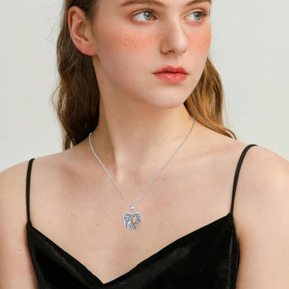 Locket Necklace for Women 925 Sterling Silver Celtic Locket Pendant Necklace Moonstone/Turquoise/Black Agate Heart Shaped Locket Necklace Jewelry Gifts for Women - style: Heart Locket-Mom and Daughter