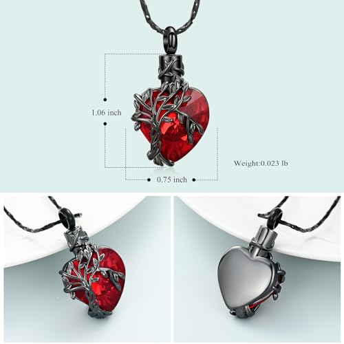 Imrsanl Tree of Life Heart Urn Necklace Cremation Jewelry for Women - color: B-Red