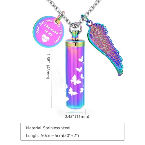 RIPFEVURN Cylinder Cremation Jewelry Butterfly Urn Necklaces for Ashes for Women Men Human Ashes Memorial Keepsake Pendant