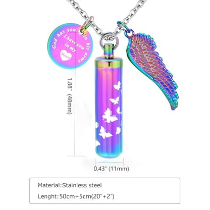 RIPFEVURN Cylinder Cremation Jewelry Butterfly Urn Necklaces for Ashes for Women Men Human Ashes Memorial Keepsake Pendant