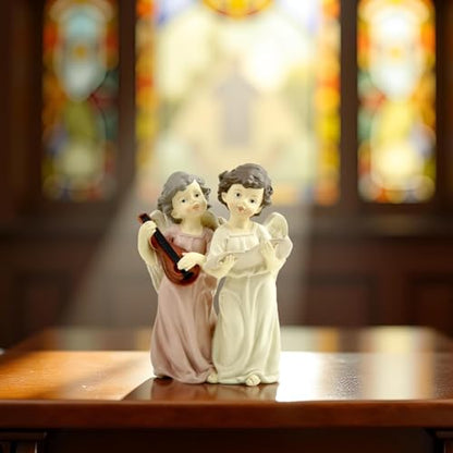 Musical Angel Duo Figurine, Singing and Playing Angels, 6.3 Inch | Hand-painted resin angel choir figurine for tabletops, Christmas displays and music rooms; a meaningful gift for women - color: Singing and Instrument Angel