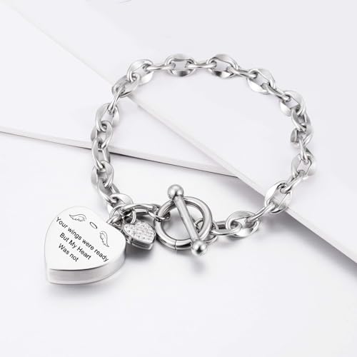 Heart Urn Bracelet for Ashes Women Men Memorial Pendant Locket Cremation Bracelet Ashes Holder Adjustable Keepsake Bangle Ash Jewelry