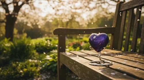 Purple Heart Cremation Urns Printed Small Urn with Box & Stand - Small Keepsake Shaped - Mini Urn Heart Shaped - Honor Your Loved One with Memorial Cremation
