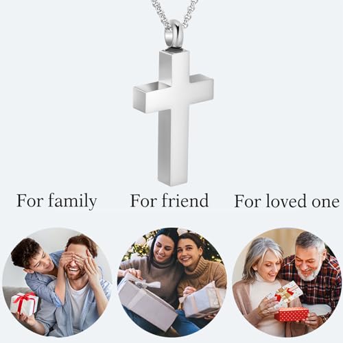 Cross Urn Necklaces for Ashes Stainless Steel Religious Cross Ashes Necklace Pendant for Men Women Cremation Jewelry for Ashes of Loved Ones - color: Silver
