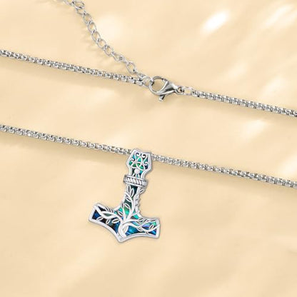 Sterling Silver Tree of Life Necklace for Women Oval Family Tree Necklace Abalone Shell Moonstone Pendant Mother Day Necklace for Mom Tree of Life Jewelry - style: Tree of Life-Thor hammer-Abalone Shell