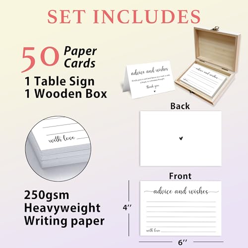 Advice and Wishes Cards Box, 50 Pcs Birthday Wedding Baby Shower Advice Cards, Well Wishes Box for Birthday Party Graduation Bridal Shower Retirement Party, Anniversary(Minimalism) -B03 - color: Minimalism, size: Set with Wooden Box