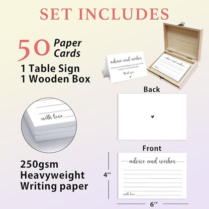 Advice and Wishes Cards Box, 50 Pcs Birthday Wedding Baby Shower Advice Cards, Well Wishes Box for Birthday Party Graduation Bridal Shower Retirement Party, Anniversary(Minimalism) -B03 - color: Minimalism, size: Set with Wooden Box